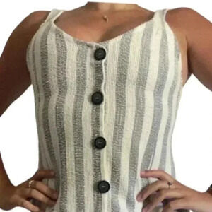 Zara Striped Popcorn Texture Button Top